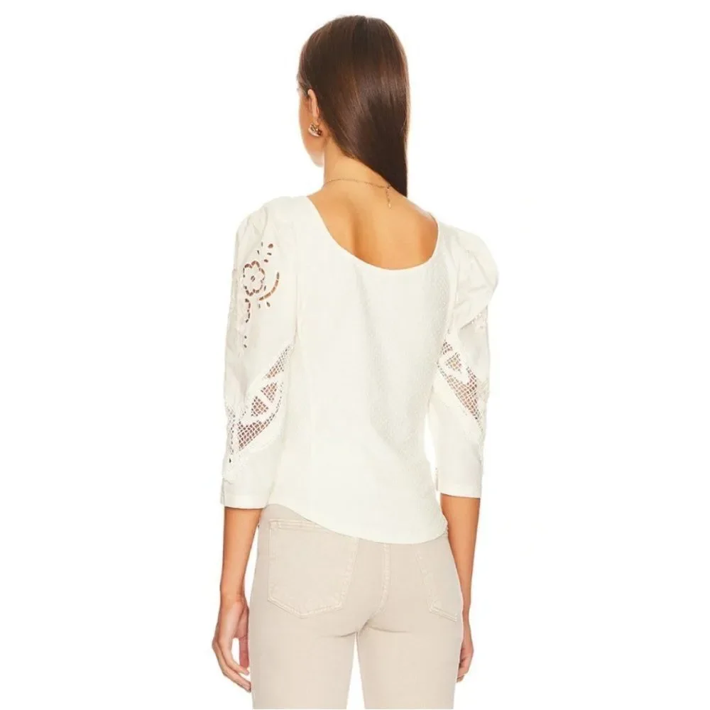FREE PEOPLE | NEW Brunch Date Off White Lace Sleeve Top Women’s Size Small
